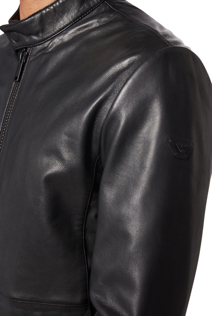 Logo Appliqué Leather Jacket